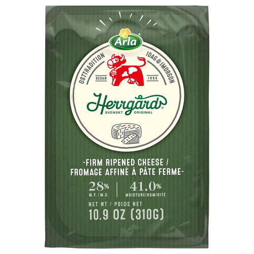 Embalaje de queso Arla Herrgard, 10. 9 oz de queso firme madurado.
