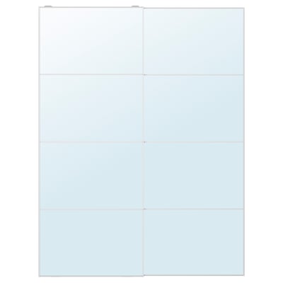 Paneles de espejo AULI blancos con marco de aluminio, cuatro secciones de vidrio para puertas correderas.