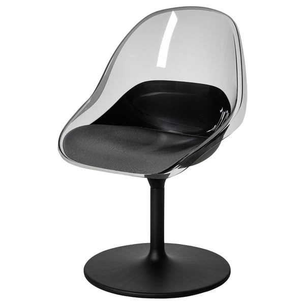 Silla BALTSAR, negra con carcasa de asiento transparente, diseño curvo, asiento cómodo, base giratoria.