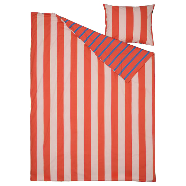BARNDRÖM Funda nórdica con funda de almohada, rosa rojo/motivo a rayas, 150x200/50x60 cm