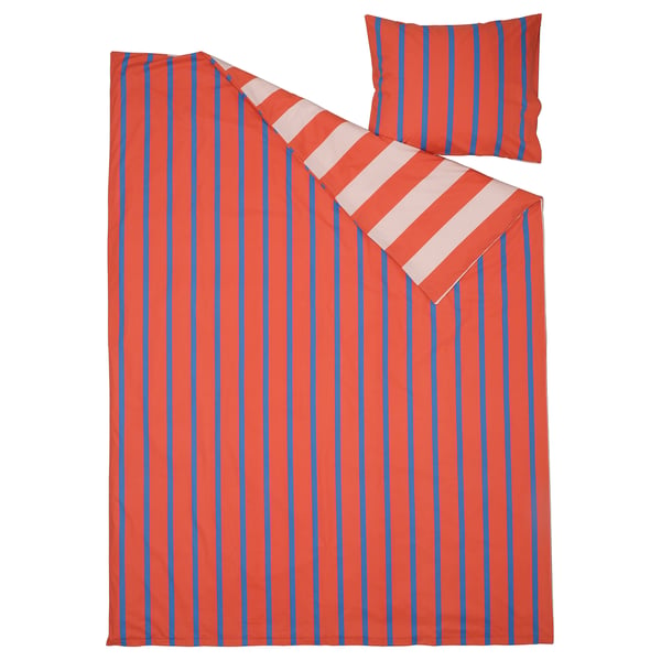 BARNDRÖM Funda nórdica con funda de almohada, rosa rojo/motivo a rayas, 150x200/50x60 cm
