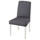 Silla BERGMUND moderna, tela gris, patas blancas, forma cuadrada, cómoda y elegante.