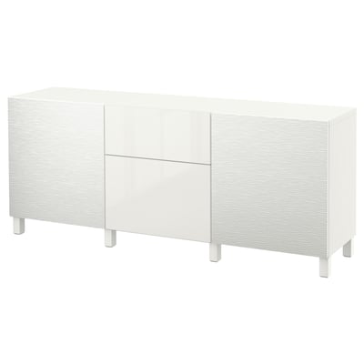 Mueble de almacenaje BESTÅ, blanco, moderno, 2 cajones, puertas de cierre suave.