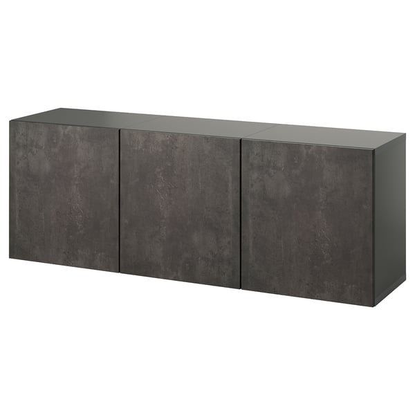 Mueble BESTÅ gris oscuro con tres puertas, elegante y moderno.