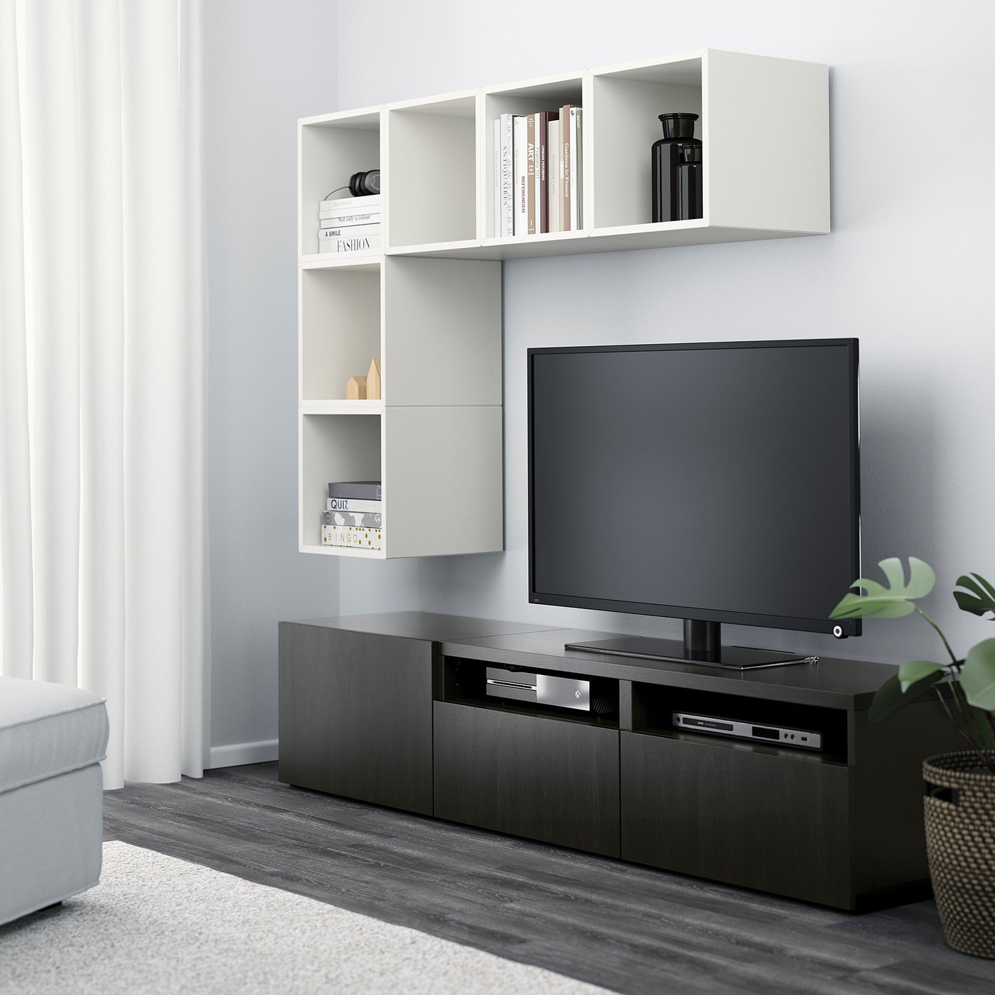 BESTÅ / EKET Mueble TV y armario, blanco/negro-marrón, 70 x180 cm, - IKEA