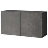 Moderno armario de almacenaje rectangular gris oscuro con dos puertas.