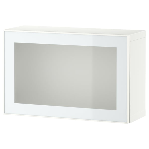 Un armario blanco BESTÅ con puerta de cristal esmerilado. Su forma rectangular y su elegante diseño lo hacen adecuado para soluciones de almacenamiento modernas.