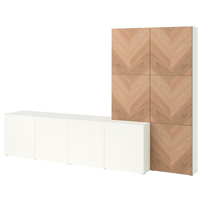 BESTÅ Mueble salón, blanco Lappviken/Hedeviken roble, 300x42x193 cm