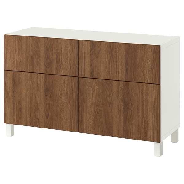 BESTÅ Mueble salón, blanco/Lappviken/Stubbarp efecto nogal, 120x42x74 cm