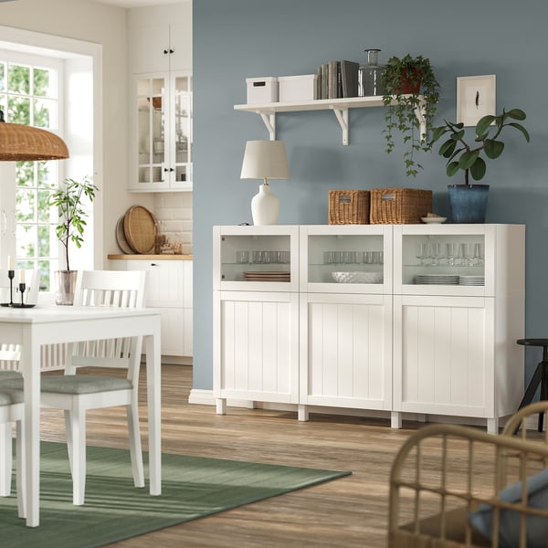 BESTÅ Mueble salón, blanco/Pipmakare blanco, 180x42x112 cm