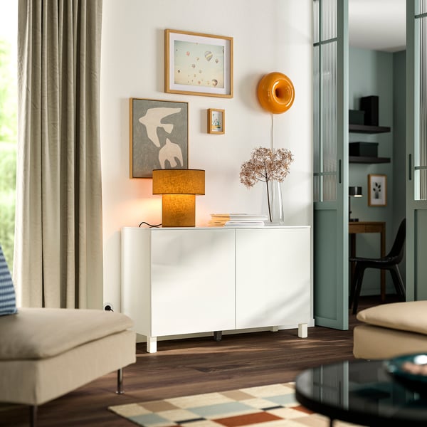 BESTÅ Mueble salón, blanco/Selsviken/Stubbarp blanco, 120x42x75 cm