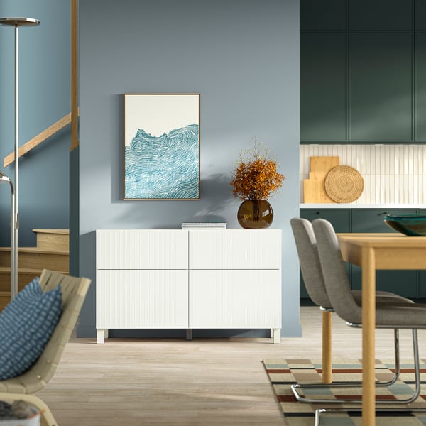BESTÅ Mueble salón, Förvaltare blanco/Stubbarp blanco, 120x42x74 cm