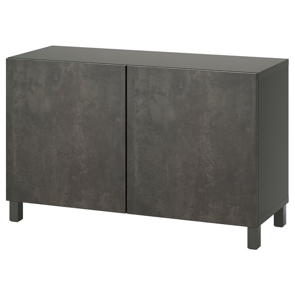 Mueble BESTÅ gris oscuro, rectangular, moderno, con dos puertas.