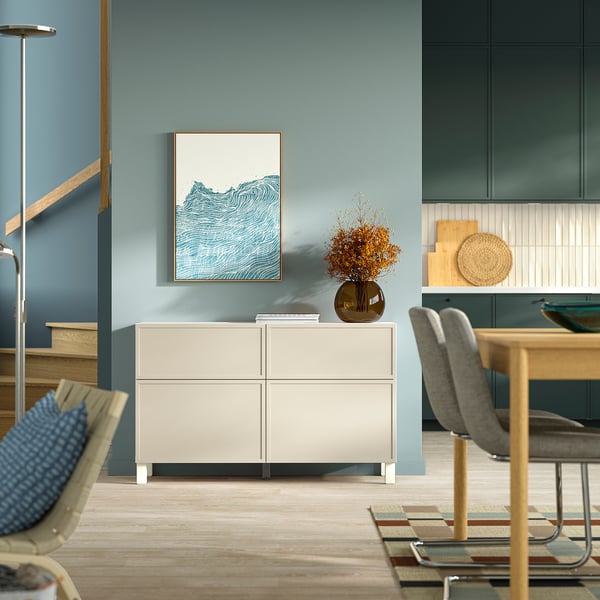 BESTÅ Mueble salón, Krukmakare beige/Stubbarp blanco, 120x42x74 cm