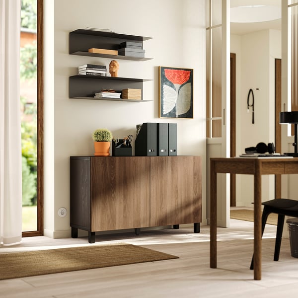 BESTÅ Mueble salón, negro-marrón/Lappviken/Stubbarp efecto nogal, 120x42x74 cm