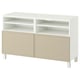 BESTÅ Mueble TV con puertas, blanco/Krukmakare beige, 120x42x74 cm