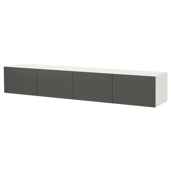 BESTÅ Mueble TV con puertas, blanco/Lappviken gris oscuro, 240x42x38 cm