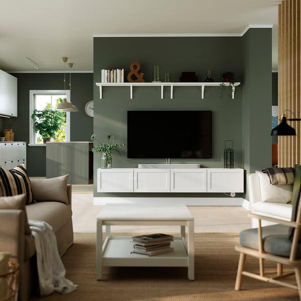 BESTÅ Mueble TV con puertas, blanco/Pipmakare blanco, 240x42x38 cm