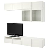 Almacenamiento de TV BESTÅ: blanco, minimalista, tablero de partículas, vidrio.