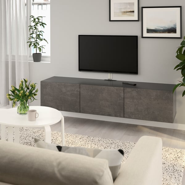 BESTÅ Mueble TV, negro-marrón/Kallviken efecto cemento, - IKEA