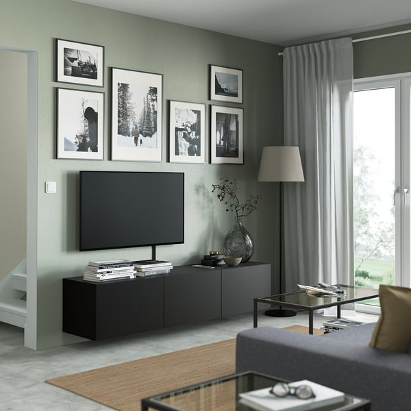 RANNÄS mueble TV, negro/negro vidrio, 178x42 cm - IKEA