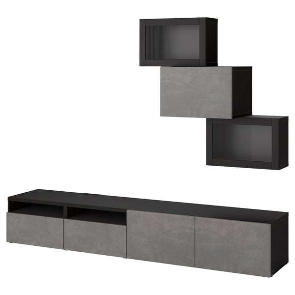 Combinación de almacenamiento de tv BESTÅ: negro, gris, cajones, estantes, armarios.