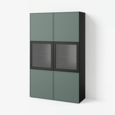 BESTÅ Vitrina, negro-marrón/Krukmakare gris verdoso oscuro, 120x42x193 cm