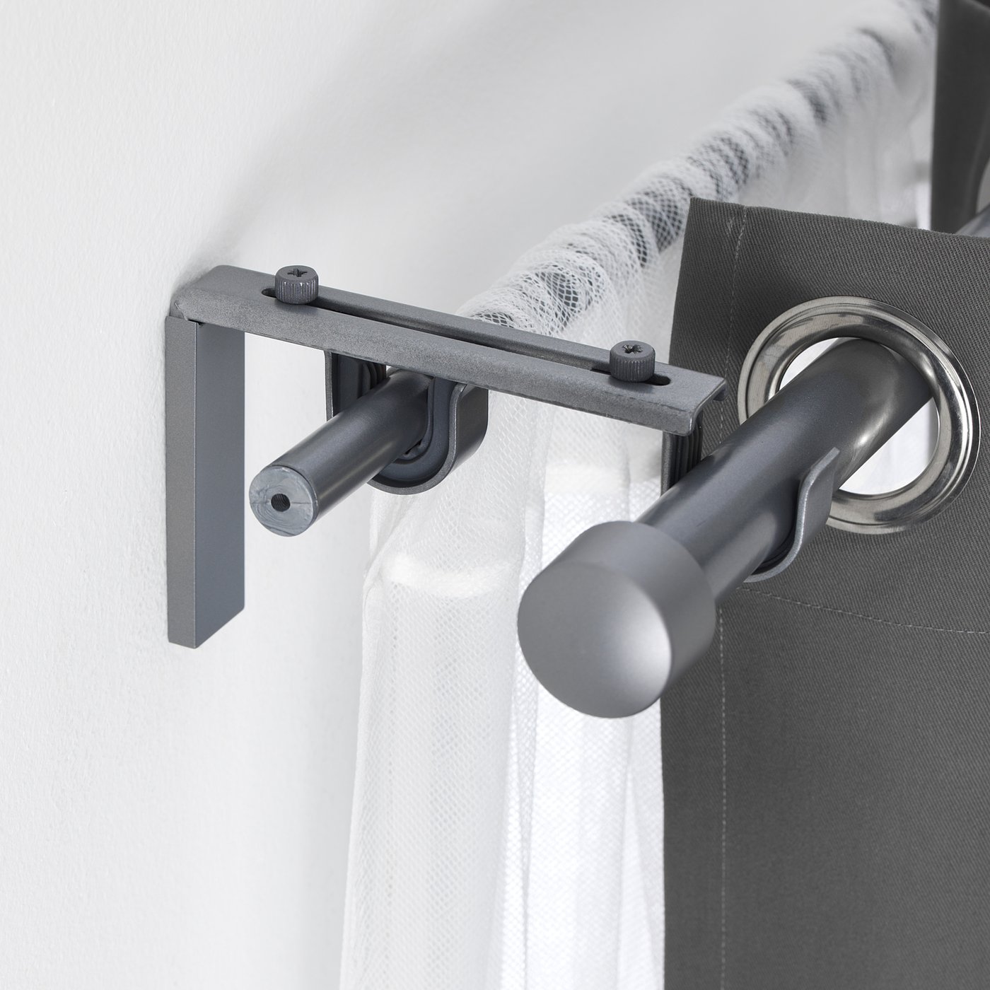 betydlig soporte barra cortina gris plata