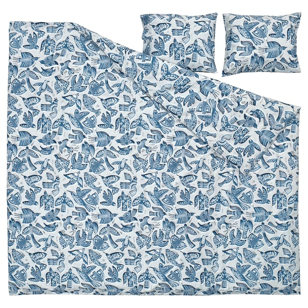 BITTERSÖTA Funda nórdica y 2 fundas almohada, gris claro/azul, 240x220/50x60 cm