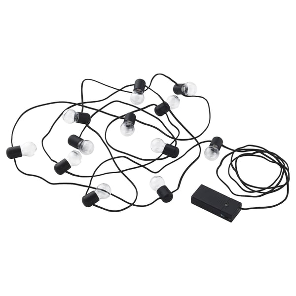 BLÖTSNÖ guirnalda de luces, negro, plástico, bombillas esféricas, a pilas.