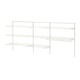 Sistema de almacenamiento de pared BOAXEL blanco con múltiples estantes de alambre.