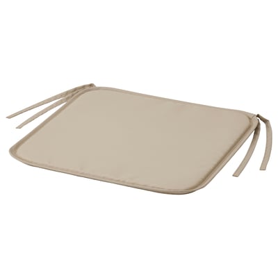 BRÄMÖN almohadilla de silla de poliéster reciclado beige con lazos, interior/exterior.