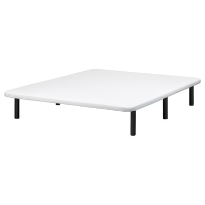 BRASÖY: cama de plataforma blanca, patas de acero, cuadrada, diseño minimalista.