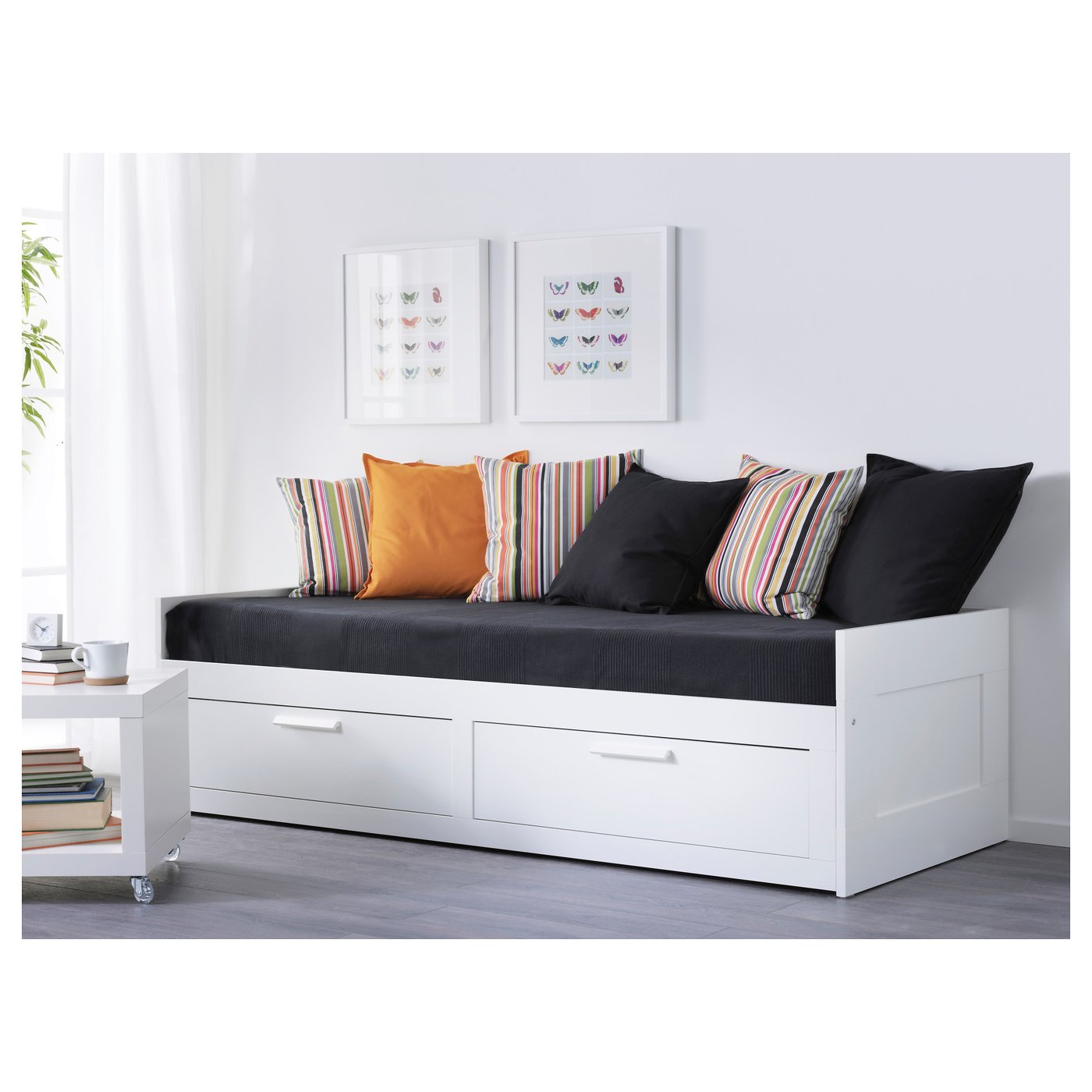 brimnes divan con 2 cajones y 2 colchones blanco moshult firme 80x200 cm