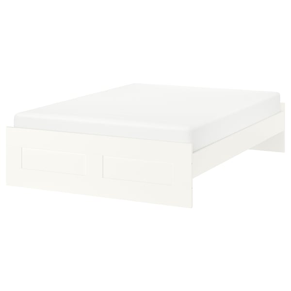 Cama BRIMNES blanca, compacta con laterales ajustables, diseño moderno.