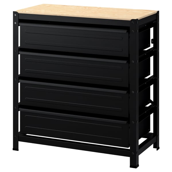 BROR Mesa de trabajo cajones, negro/contrachapado de pino, 85x40x89 cm - IKEA