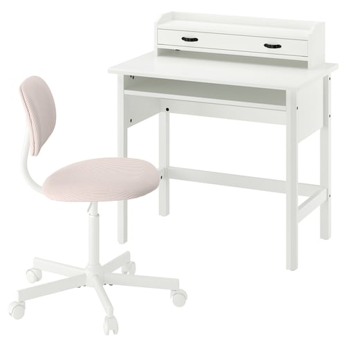BRYTNING / BLECKBERGET Escritorio y silla, blanco/marrón anaranjado, 85x53 cm