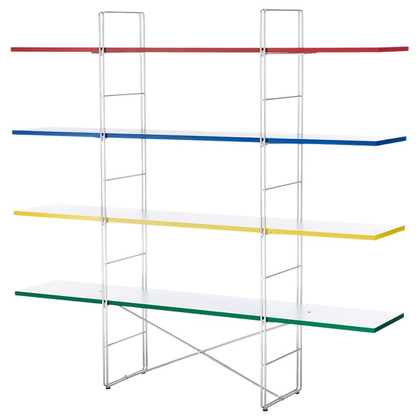 Estantería multicolor BYAKORRE, estantes rojos, azules, amarillos, verdes, estructura de metal cromado, minimalista, ajustable para una decoración moderna