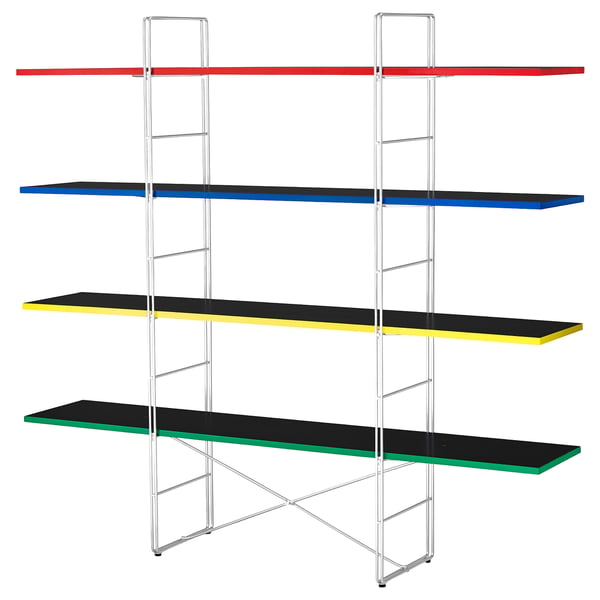 Estante multicolor BYAKORRE, diseño moderno, estantes metálicos de 4 niveles, rojos, azules, amarillos y verdes, pies ajustables.