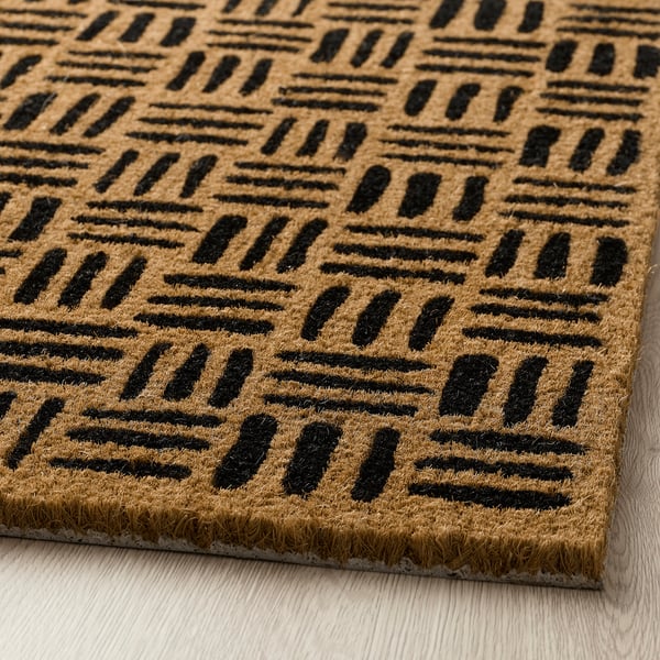 Felpudo con patrón de rayas llamativas; Material de fibra de coco ecológico, textura duradera, diseño divertido.