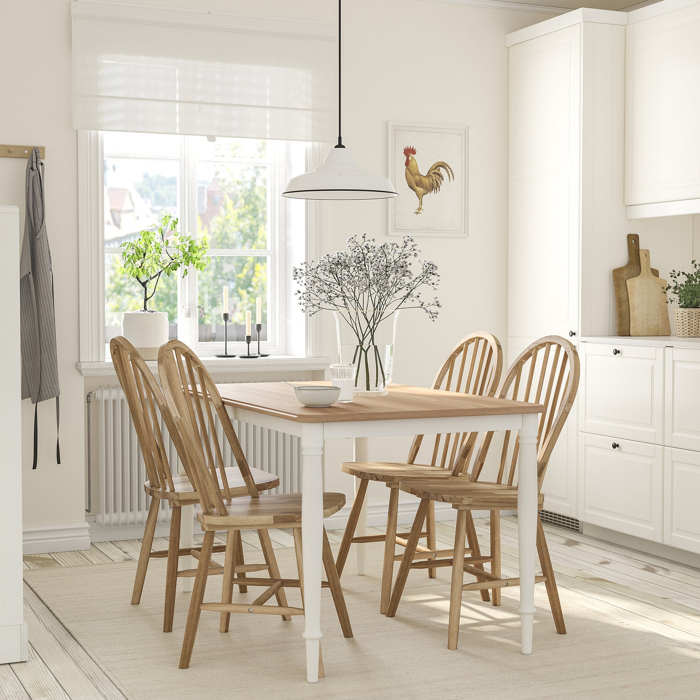 DANDERYD / SKOGSTA mesa y 4 sillas, chapa roble blanco/acacia, 130