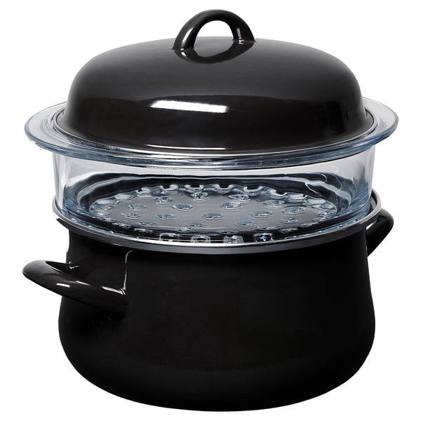 Vaporera escalonada negra con tapa de vidrio