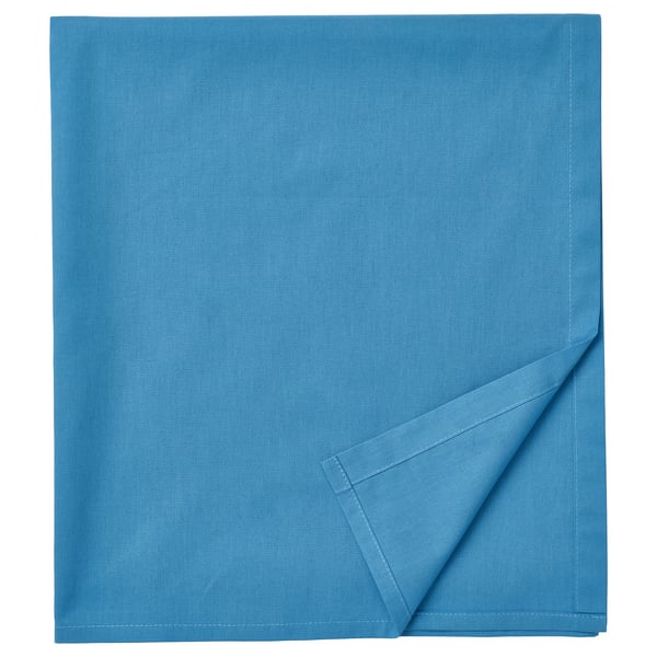 Una sábana de algodón DVALA azul. Es rectangular, con una esquina doblada y un patrón texturizado.