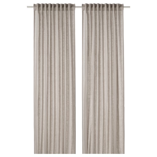 Cortinas DYTÅG, beige. Lino, semitransparente, bolsillo de varilla, rayas verticales.