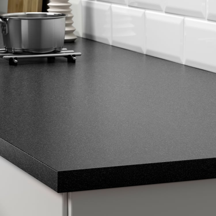EKBACKEN Encimera a medida, negro efecto piedra, laminado, 45.1-63.5x2