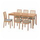 EKEDALEN: Juego de comedor de 6 piezas con mesa de madera clara y sillas a juego. 4 asientos azules acolchados.