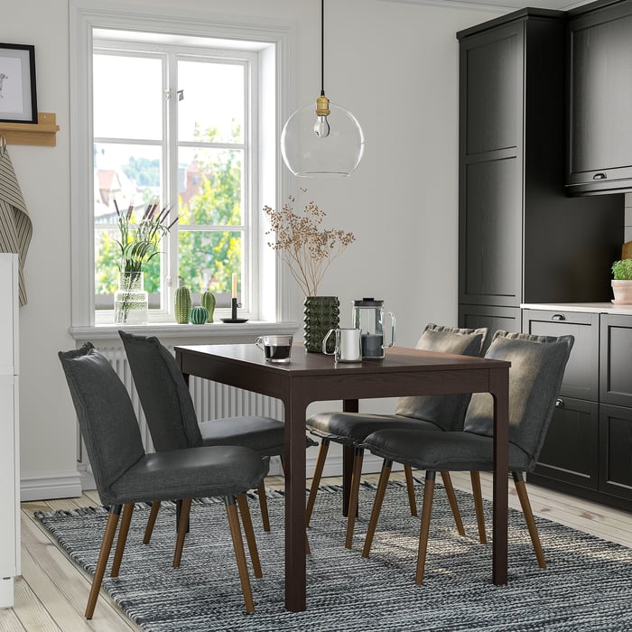 EKEDALEN / KLINTEN mesa y 4 sillas, marrón oscuro/Kilanda gris oscuro