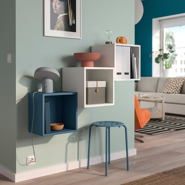 EKET Mueble de almacenaje con riel, azul grisáceo oscuro/blanco, 105x35x70 cm