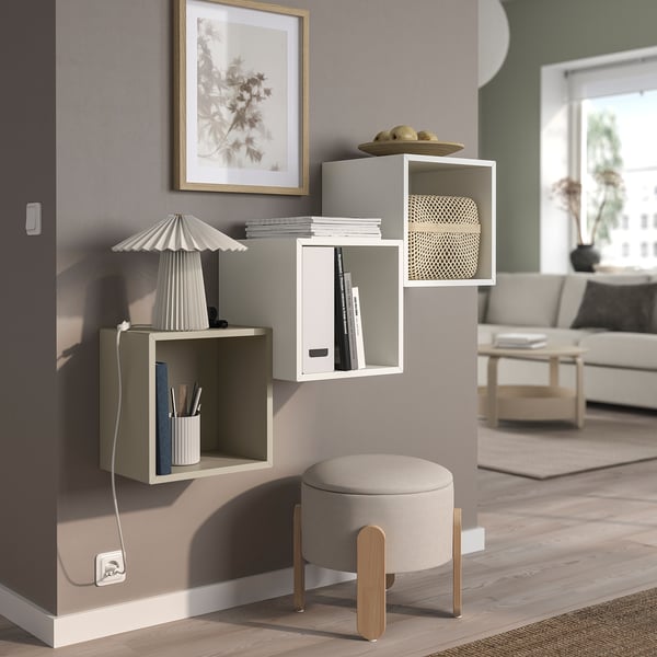 EKET Mueble de almacenaje con riel, beige/blanco, 105x35x70 cm