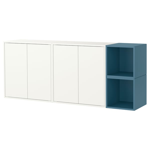 EKET Mueble de almacenaje con riel, blanco/azul grisáceo oscuro, 175x35x70 cm